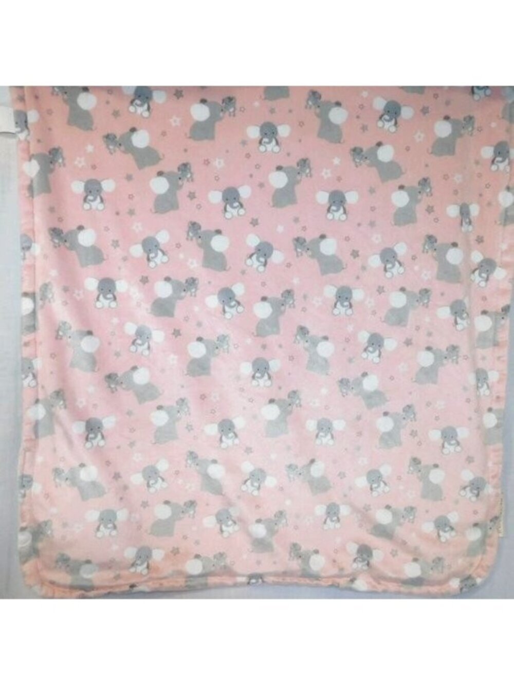 Blankets & Beyond Pink Plush baby Blanket Gray Mom Dad  baby Elephant  27" x 30"